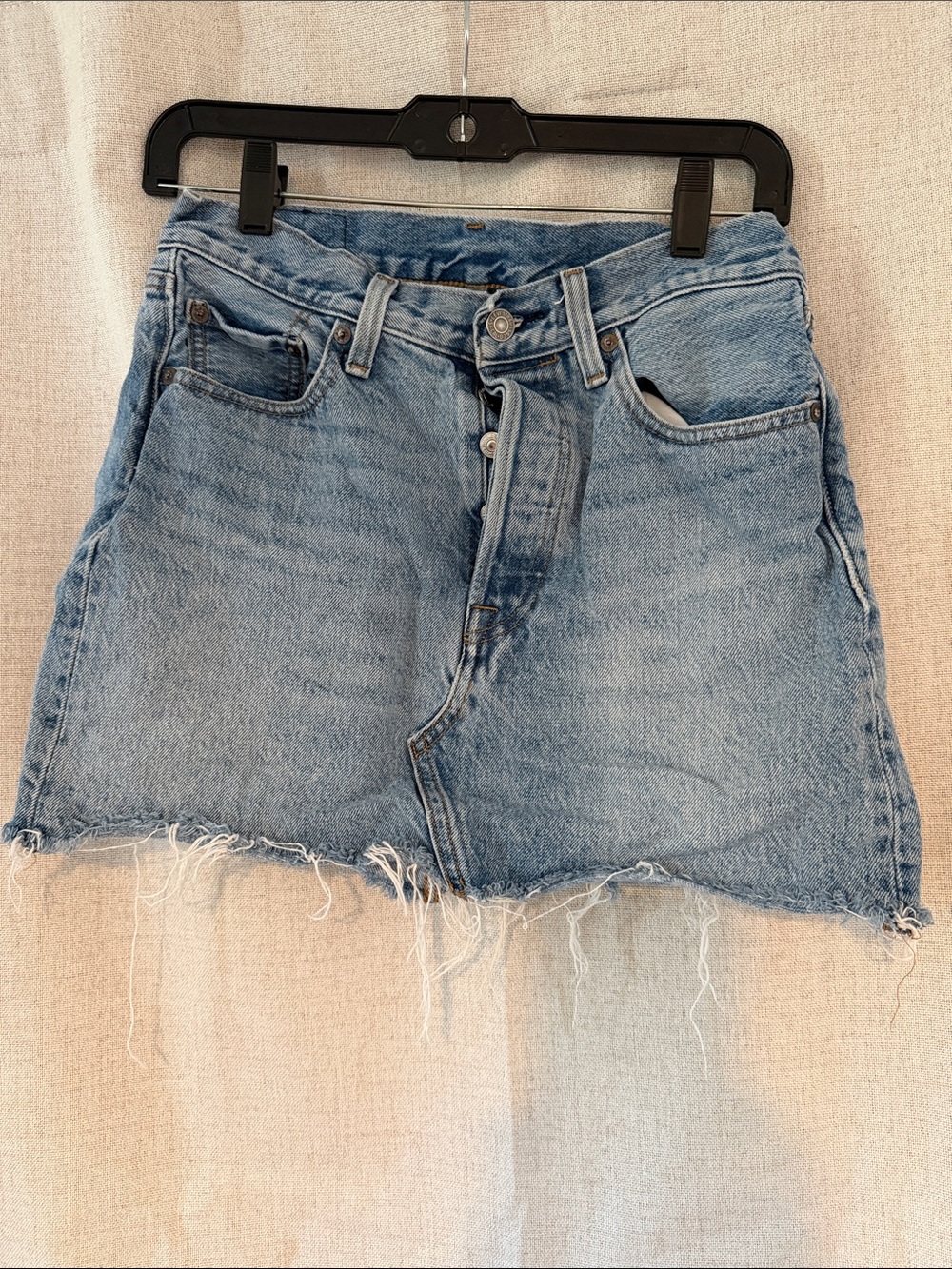 Levi's Light Blue Distressed Denim Mini Skirt